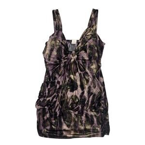 Vintage Y2K Joyce Leslie Metallic Abstract Ruched Tank ✨ Party Top • Size M